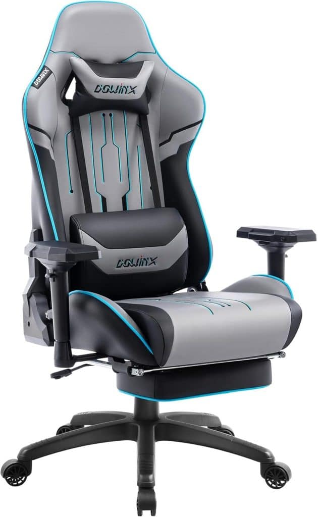 Test de la chaise gaming Dowinx : ergonomie et confort avec accoudoirs 4D et repose-pieds