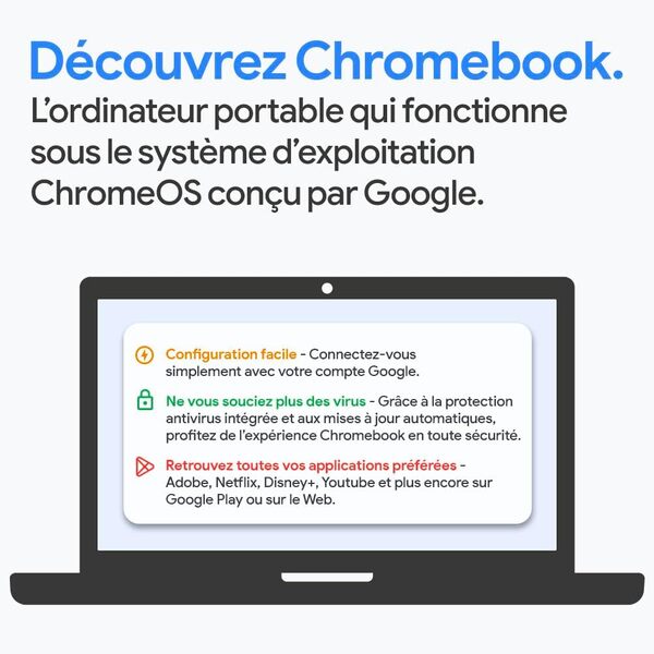 Lenovo IdeaPad Slim 3 Chromebook 14M868 - Ordinateur Portable 14'' FHD (MediaTek Kompanio 520, RAM 4Go, eMMC 64Go, Arm Mali-G52 Graphics, Chrome OS) Clavier AZERTY Français - Gris