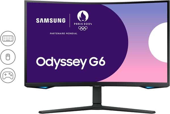 Samsung Ecran PC Odyssey G6 32'' 240Hz, 1ms, Dalle VA, Résolution 2560 x 1440, 2 500 : 1, 350 cd/m², AMD FreeSyncPremium Pro,CoreSync, Gaming Hub, Pied Ajustable, HDMI,DisplayPort