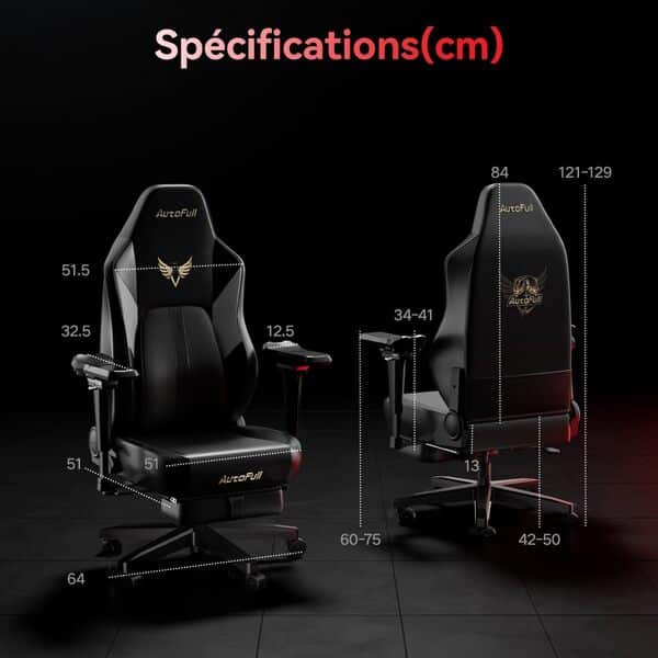 AutoFull M6 Chaise Gaming Chaise de Bureau Ergonomique avec Chauffage ventilé, Support Lombaire à Suivi Dynamique Automatique, accoudoirs et Repose-Pieds réglables 6D (Noir)