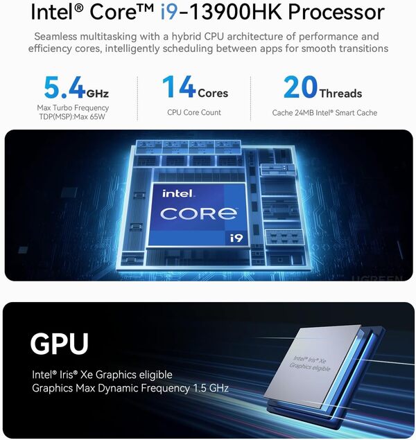 Beelink Mini PC GTi13, Intel Core i9-13900HK (14C/20T jusqu'à 5,4 GHz), 32Go DDR5 1To M.2 PCIe4.0 SSD, Triple Écran 4K, HDMI/DP/USB4/Thunderbolt 4, LAN 2.5G/WiFi 6/BT5.2