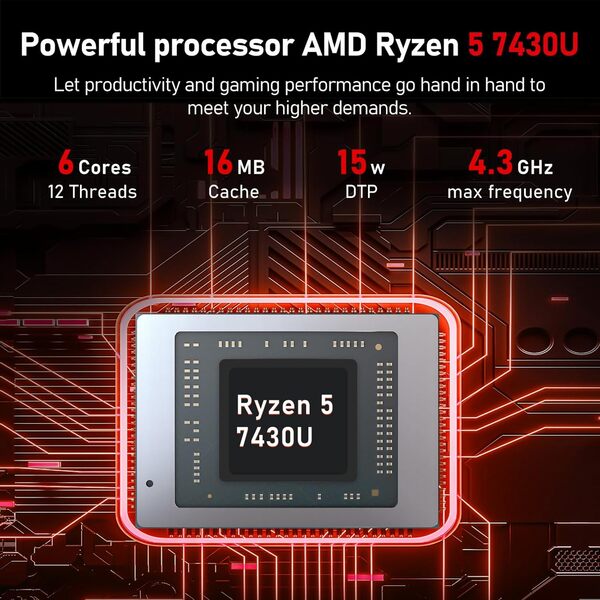 FUNYET Laptop Gaming, 15.6 inch Laptop, Win11pro, R5-7430U Processor,16 RAM+1TB SSD, FHD 1920 * 1080 Portable, Fingerprint Unlock, Backlit Keyboard, 180° Closure, BT5.0