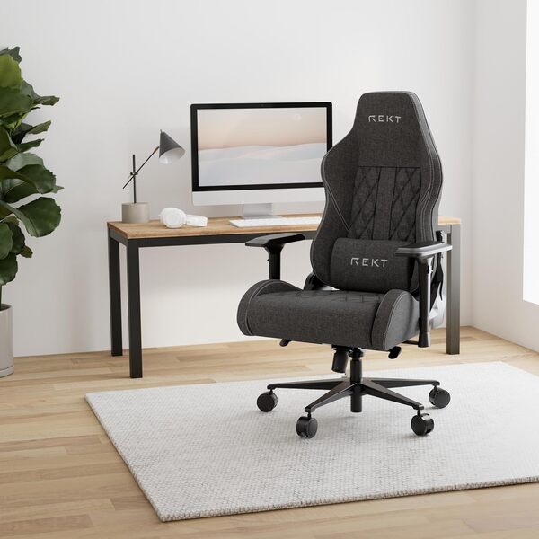 REKT ULTIM8 Chaise Gaming en Tissu Premium - Chaise de Bureau - Inclinable à 180 ° - Accoudoirs 4D - Coussin Ajustable pour La Nuque - Coussin Lombaire - Etoile en Aluminium ADC12 (Noir)