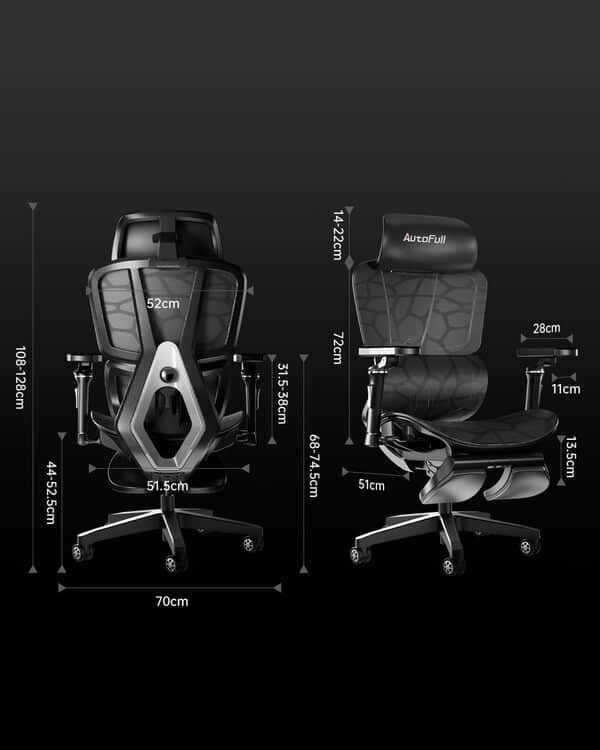 AutoFull G5 Chaise Gaming Chaise de Bureau Ergonomique avec Support Lombaire 6D, Oreiller Cervical 4D & Accoudoirs 360° - Toile Élastique + Repose-Pieds pour Esport/Bureau（Argent）