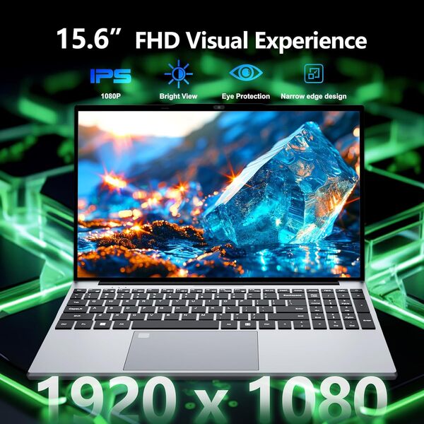 PC Portable Win11, 15,6 Pouces Ordinateur Portable 16Go LPDDR4 RAM 512Go SSD, Celeron N5095 CPU, Clavier Rétro-éclairé/Déverrouillage Empreinte, 180°Flip 1080P Écran Laptop, Webcam+BT4.2+USB3.0+WiFi5