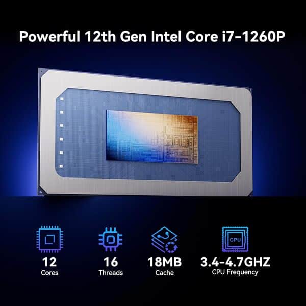 Mini PC Intel NUC 12 Pro Wall Street Canyon : i7-1260P (18 Mo Cache, jusqu'à 4,70 GHz), 32 Go RAM, 1 to SSD, WiFi 6E, BT 5.2, Double Thunderbolt, Double HDMI, Win 11 Pro (NUC12WSHi7).