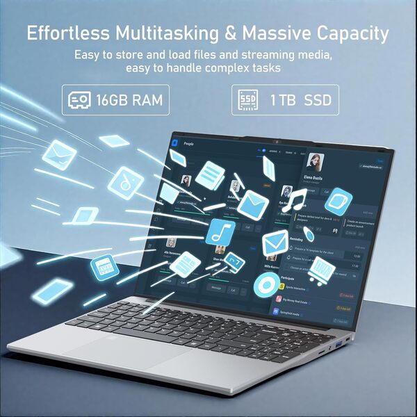 Ordinateur Portable 15.6 Pouces, PC Portable 16G RAM 1TB SSD, Office365 Portables 12th Gen N95 CPU, 1080P IPS, Win11 Laptop, Clavier Rétroéclairé, Déverrouillage Empreinte,Webcam, Wi-Fi5, USB 3.0