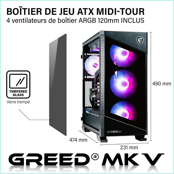 Greed® MK5 - Gaming Pc - AMD Ryzen 5 9600X + NVIDIA Geforce RTX 5070 12 Go - Ordinateur RVB Rapide + 4K & Raytracing - 5,4 GHz - 32 Go de RAM DDR5 - SSD 1 to - WiFi + Win 11 Pro