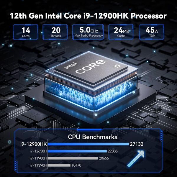 GEEKOM IT12 Mini PC avec Intel i9-12900HK, Alternative Premium au Intel NUC12 (Jusqu'à 5,0 GHz) 32 Go RAM 1To SSD, Windows 11 Pro, Graphismes Iris XE 8K,2 X USB4,Mini Ordinateur de Bureau d'entreprise