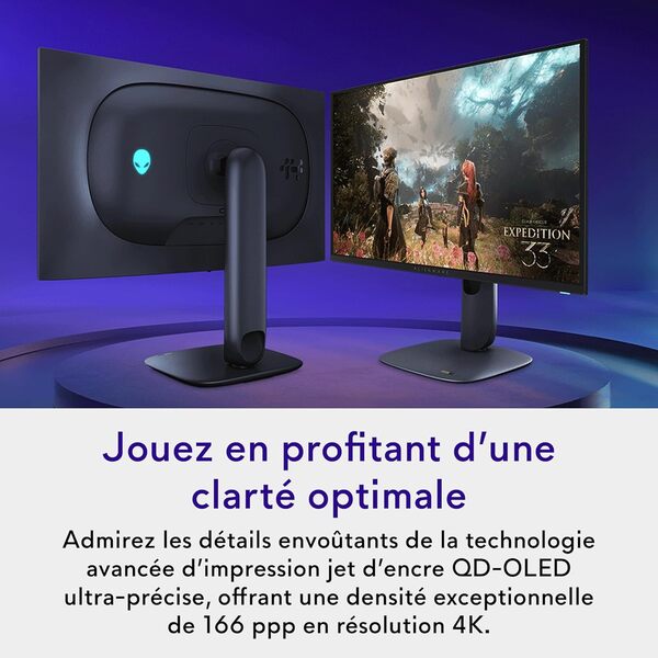 Alienware 27 Écran PC Gaming - AW2725Q, 4K UHD (3840x2160), 240Hz, QD OLED, 0.03ms, Compatible NVIDIA G-Sync, AMD FreeSync Premium Pro, HDR True Black 400, Dolby Vision, USB-C, Garantie 3 Ans