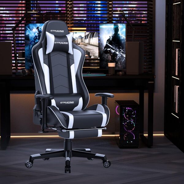 GTPLAYER Chaise de Gamer avec Repose-Pieds, Haut-Parleur Bluetooth, Chaise Ergonomique de Bureau, Chaise de Bureau, Chaise en PC, Dossier réglable, capacité de Charge de 150 kg,