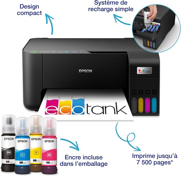T Epson EcoTank ET-2810 3in1 Couleur Multifunktionsdrucker Tintenstrahl A4 WiFi Noir