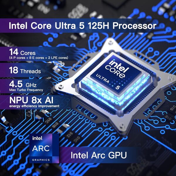 ASUS NUC 14 Pro, Intel NUC 14 Pro NUC14RVH Revel Canyon Mini PC, processeur Core Ultra 5 125H, GPU Intel Arc, 32 Go de RAM, 512 Go SSD, Win 11, Mini Ordinateur 8K/4K Quad Display/WLAN 6E