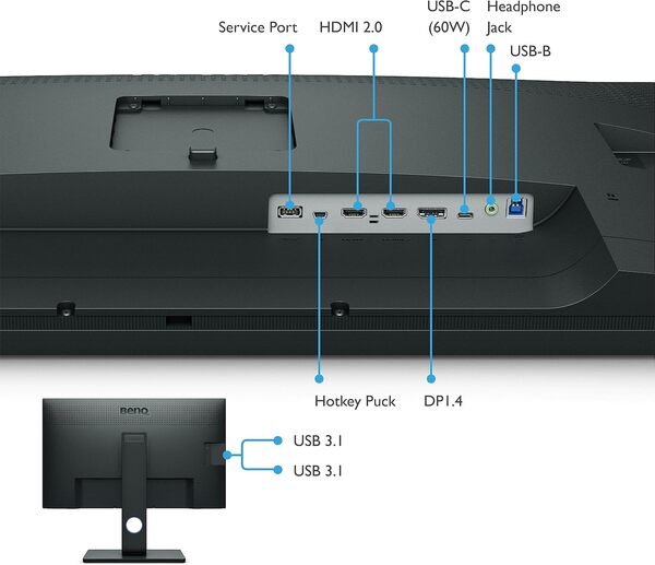 Moniteur photo BenQ SW321C (Technologie AQCOLOR, 32 pouces, 4K UHD, IPS, P3 Wide Color, USB-C Charging, DP / HDMI, Hardware Calibration, Height Adjustable) Compatible avec MacBook
