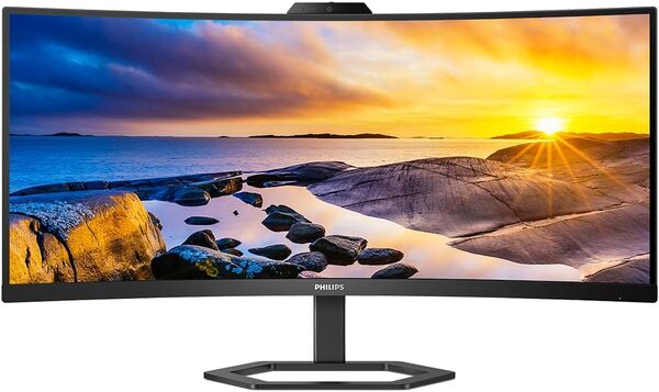 Philips 34E1C5600AM - Moniteur incurvé WQHD 34 Pouces, Webcam, réglable en Hauteur, Haut-Parleur (3440x1440, 100Hz, HDMI, DisplayPort, USB-C, Hub USB) Noir