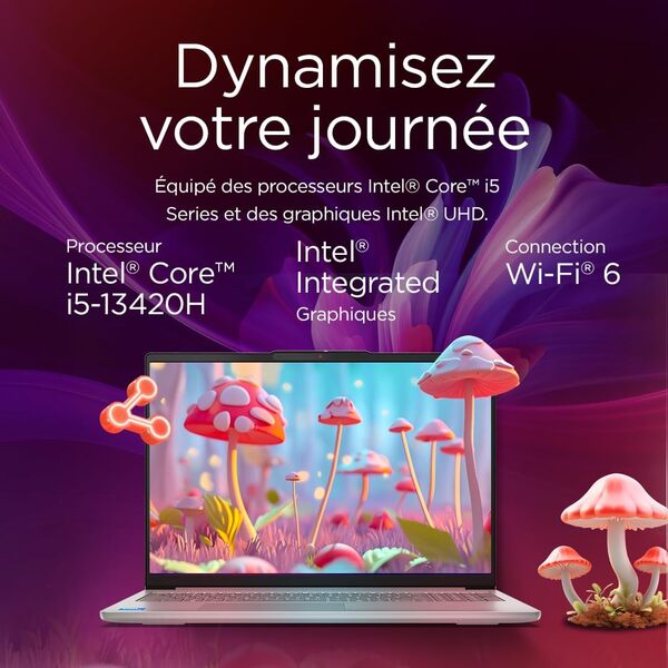 Lenovo IdeaPad Slim 5 16IRH10 - Ordinateur Portable 16'' WUXGA (Intel Core i5-13420H, RAM 16Go, SSD 1To, Intel UHD Graphics, Windows 11 Home) Clavier AZERTY Français - Gris