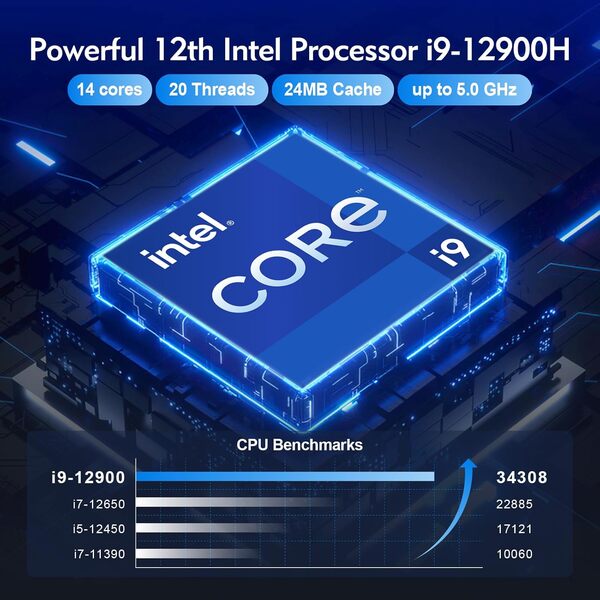 GEEKOM Mini IT12 Mini PC, 12ème génération i9-12900H(14 Coeurs, 20 Threads, jusqu'à 5,0 GHz) Mini Ordinateur,32 Go DDR4 1TB SSD NUC12 i9 Windows 11 Pro | 8K Iris XE Graphics | WiFi 6E | USB4*2