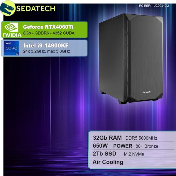 Sedatech PC Gamer Silent Silent • i9-14900KF • RTX4060Ti • 32Go DDR5 • 2To SSD M.2 • sans OS