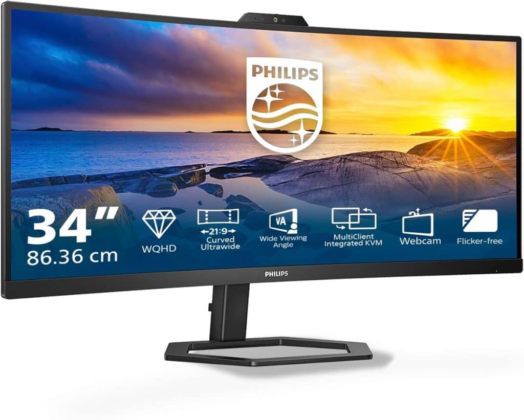 Test du Philips 34E1C5600AM : moniteur incurvé 34 pouces avec webcam