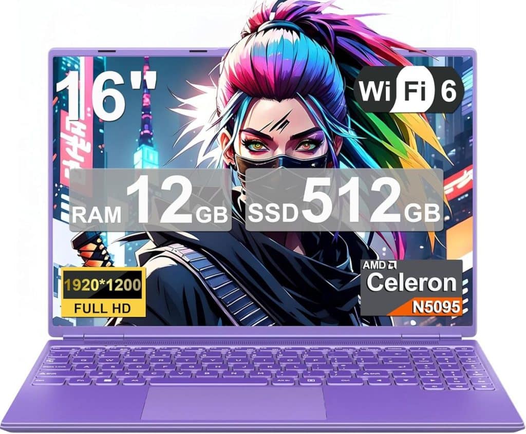 Test : ordinateur portable gaming 16 pouces Celeron N5095 performant et design violet