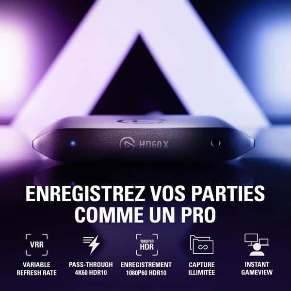 Elgato HD60 X - Diffusez et enregistrez en 1080p60 HDR10 ou 4K30 à ultra-faible latence sur PS5/Pro, PS4/Pro, Xbox Series X/S, Xbox One X/S, dans OBS et d'autres logiciels, avec un PC ou un Mac