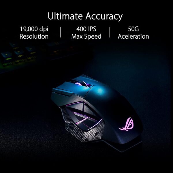 ASUS ROG Spatha X - Souris gaming sans fil (base de chargement magnétique, 12 boutons programmables, 19000 DPI, socket Push-Fit exclusif pour switches, Micro Switches, Paracord, Aura Sync RGB)