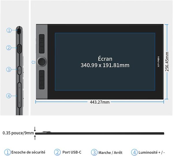 XPPen Artist Pro 16 Tablette Graphique avec Ecran Entier Laminé en 15.6 Pouces Stylet X3 Elite Plus à 8192 Niveaux avec Smart Puce et Gomme Numérique - Compatible avec Windows Mac Chrome et Linux [Classe énergétique B]