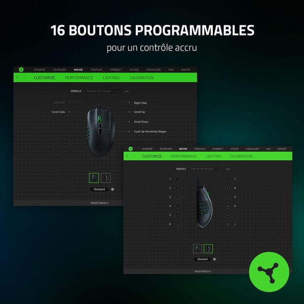 Razer Naga X - Souris Gaming Filaire avec 16 Boutons Programmables (Interrupteur de Souris Optique Gen-2, Capteur Optique 5G Avancé, Design Ergonomique de 85g, Câble Speedflex) Noir