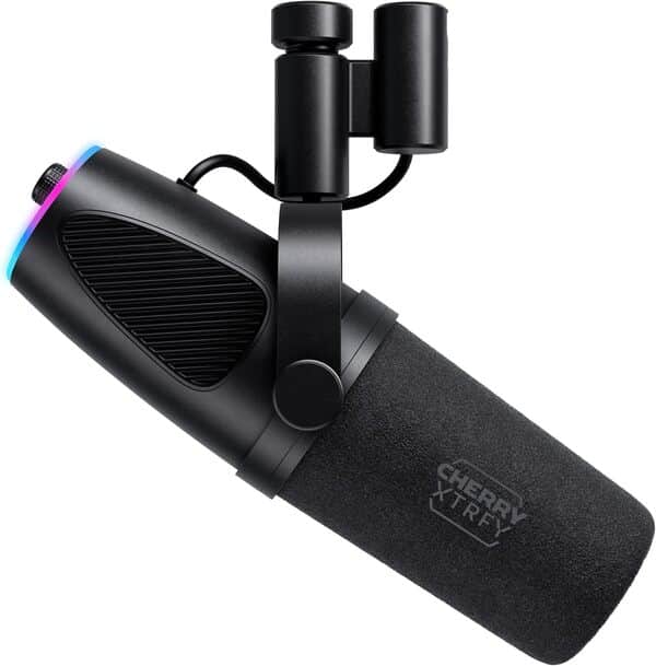 CHERRY XTRFY Ngale X Microphone professionnel USB & XLR pour l'enregistrement et le streaming, XLR et USB Plug & Play, cardioïde, commutateur Low-Cut pour le jeu, noir