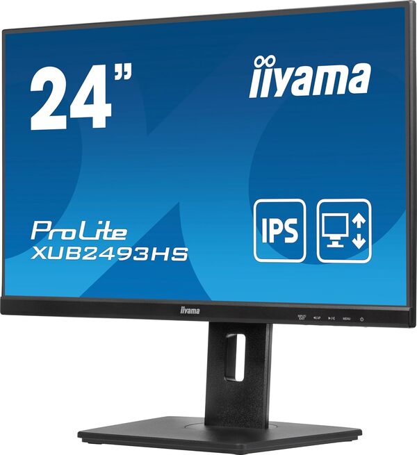 Iiyama Ecran 23,8'' Noir Dalle IPS Ultra Mince 16:9 1920x1080 0.5ms 100Hz 250 CD/m² HDMI DP HPs 15cm Pied réglable en Hauteur + Pivot TCO XUB2493HS-B6