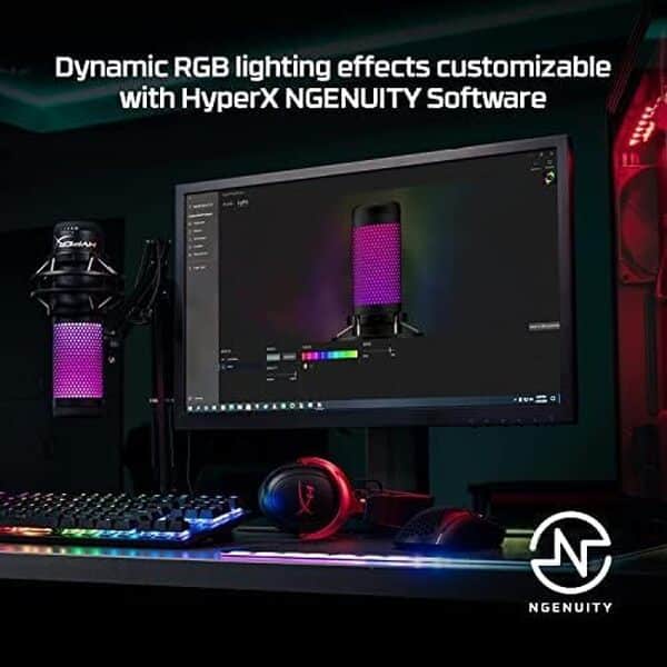 HyperX QuadCast S – Micro USB à condensateur RGB pour PC, PS4 et Mac, support anti-vibrations, Filtre anti-pop, Jeux, Streaming, Podcasts, Twitch, YouTube, Discord