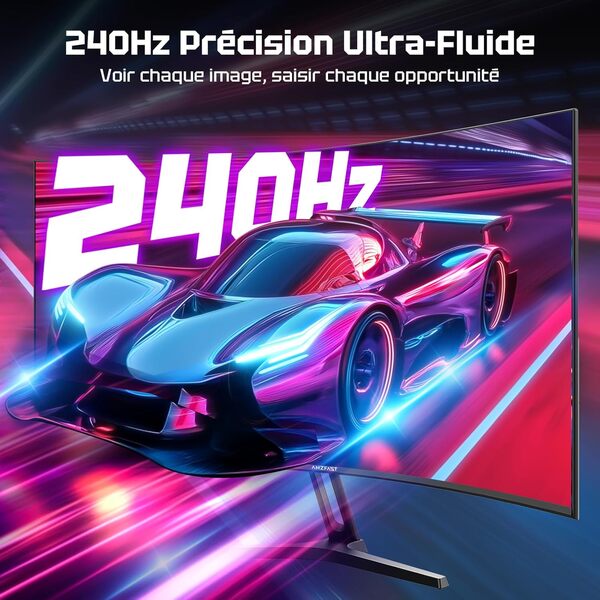 Amzfast Ecran PC Gamer Incurvé 27 Pouces - 240Hz, FHD 1920x1080, 1ms MPRT, sRGB 130%, Anti-Lumière Bleue, HDR, Adaptive Sync, HDMI 2.0/DP 1.4, VESA 100x100, AMZG27C1Pro