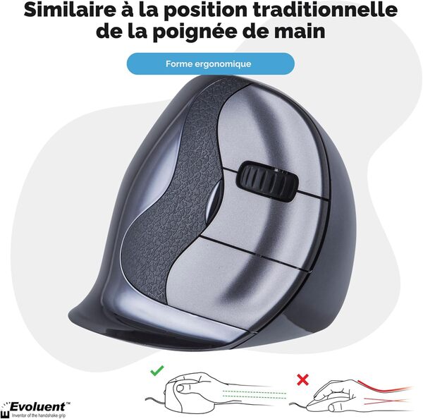 Evoluent VerticalMouse D Souris USB sans Fil pour droitier Petit modèle