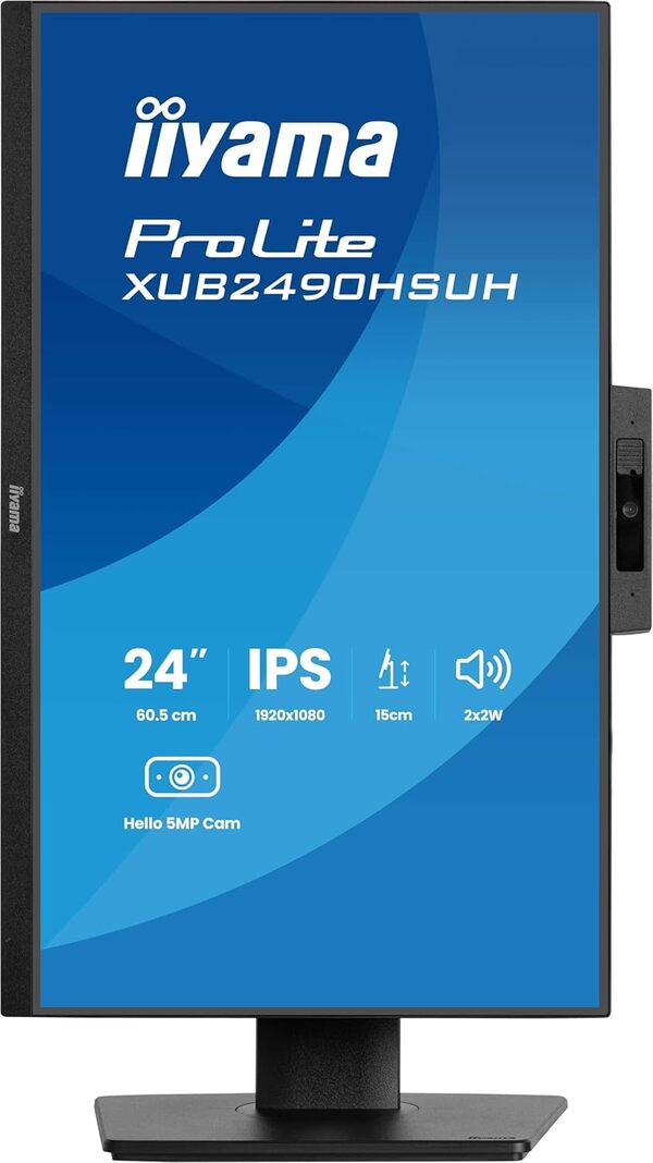 Ecran iiyama 24'' Prolite XUB2490HSUH-B2 IPS Full HD@100Hz DP/HDMI Hub USB Pied réglable, Flicker Free Blue Light, Speakers, Webcam Hello Windows biometrique