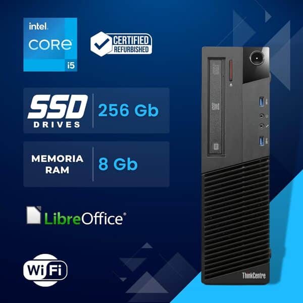 Lenovo Ordinateur PC de Bureau Intel i5, RAM 8Go, 256Go de disque SSD, Windows 11 Pro, Wi-Fi, PC fixe (Reconditionné)