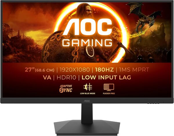 AOC Gaming 27G15N, Moniteur Full HD 27 Pouces, 180 Hz, VA Rapide, 1 ms, synchronisation adaptative, HDR10, Faible décalage d'entrée (1920 x 1080, HDMI 2.0, DisplayPort 1.4)