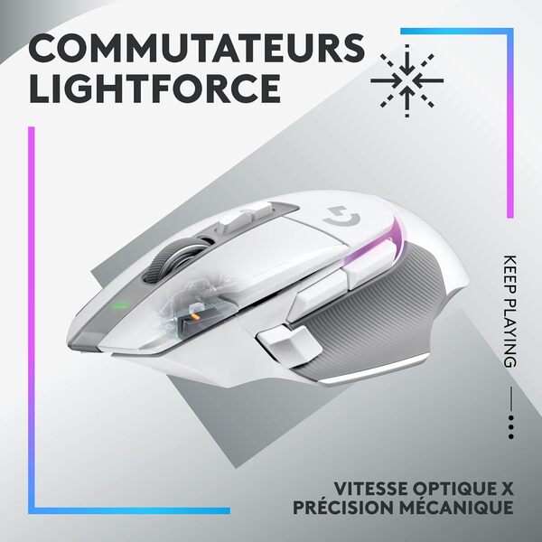 Logitech G G502 X Plus Lightspeed Souris Gaming RVB sans Fil - Souris Optique Boutons Hybrides LIGHTFORCE, LIGHTSYNC RVB, Capteur Gaming Hero 25K, Compatible avec PC - macOS/Windows - Blanc