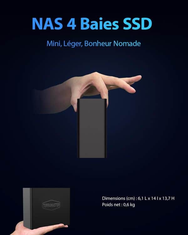 TERRAMASTER F4 SSD NAS Stockage - Serveur NAS 4 Baies Tout SSD, Processeur QuadCore N95, 8GB RAM DDR5, Port 10GbE, 4 Dissipateurs Inclus, Stockage en Réseau Puissant Format Compact (sans Disque)