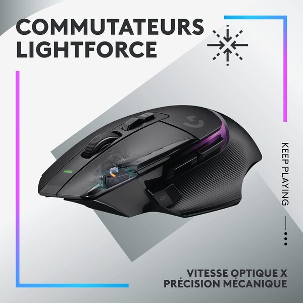Logitech G G502 X Plus Lightspeed Souris Gaming RVB sans Fil - Souris Optique Boutons Hybrides LIGHTFORCE, LIGHTSYNC RVB, Capteur Gaming Hero 25K, Compatible avec PC - macOS/Windows - Noir