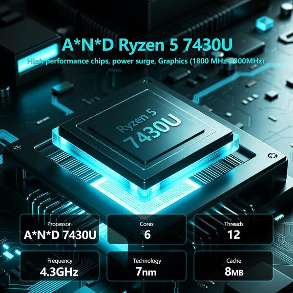 Ordinateur Portable 15,6 Pouces, AND Ryzen 5 7430U CPU, Win11 PC Portable 16 Go RAM SSD 512 Go, Graphique Radeon, Clavier Rétro-éclairé/Déverrouillage Empreinte, Type-C+Webcam+BT5.0+6000mAh Battery