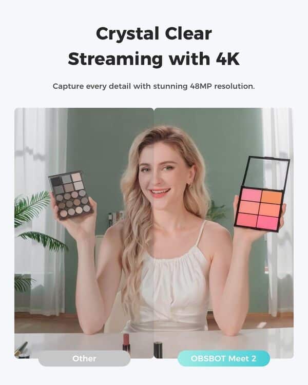 OBSBOT Meet 2 Ultra HD 4K Streaming Webcam, 1080p at 60 FPS, Videokonferenz Kamera mit KI Automatischem Bildausschnitt, USB-C, Dual Noise Reducing Mics, Ideal for Gaming Or Streaming- Grau