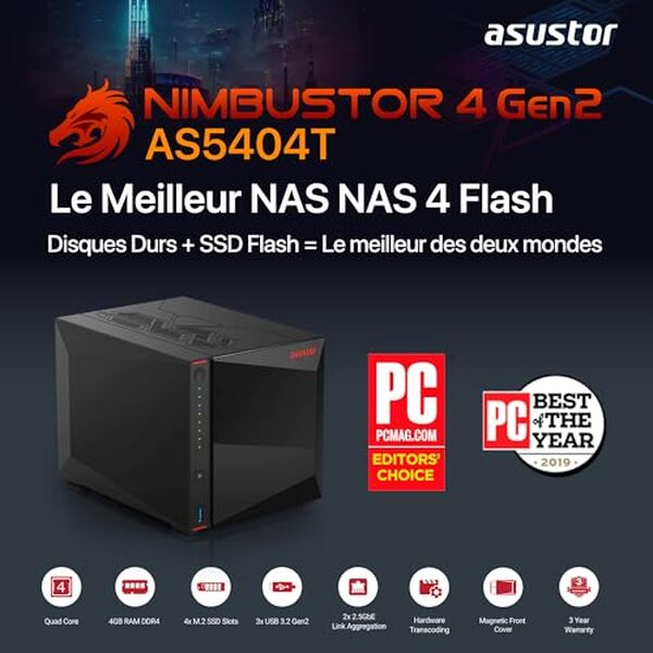 Découvrez notre analyse approfondie du serveur NAS Asustor AS5404T Nimbustor 4 Gen2 et débloquez de nouvelles capacités de stockage. Idéal pour les utilisateurs exigeants en quête de performance optimale et de grande capacité.