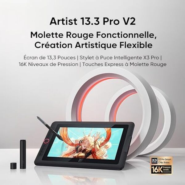 Découvrez notre test approfondi de la tablette graphique XPPen Artist 13.3 Pro V2 : écran laminé haute qualité et 16K niveaux de pression pour une créativité sans limites