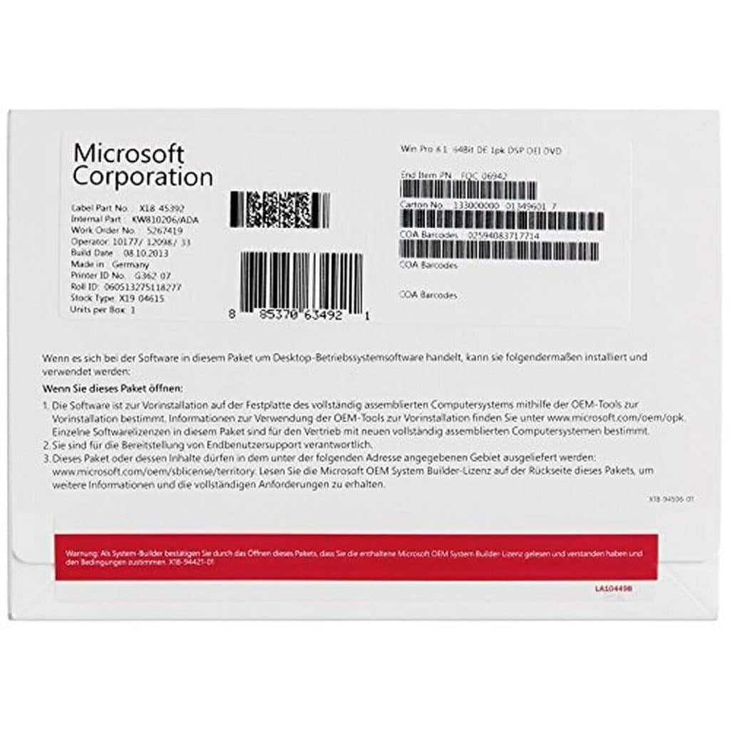 Test : windows 8.1 pro OEM 64 bits importation allemande