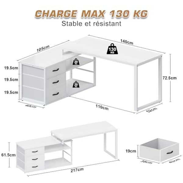 Découvrez notre analyse détaillée du bureau d'angle Triumphkey réversible : design astucieux, ports USB intégrés et prises pour une expérience optimale de travail à domicile.