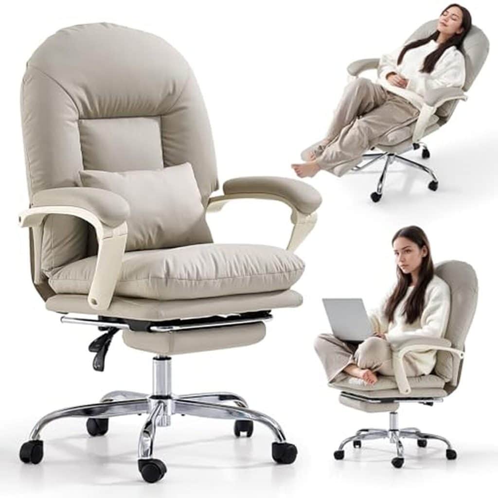 Test : fauteuil de bureau ergonomique Emiah avec repose-pieds en cuir beige