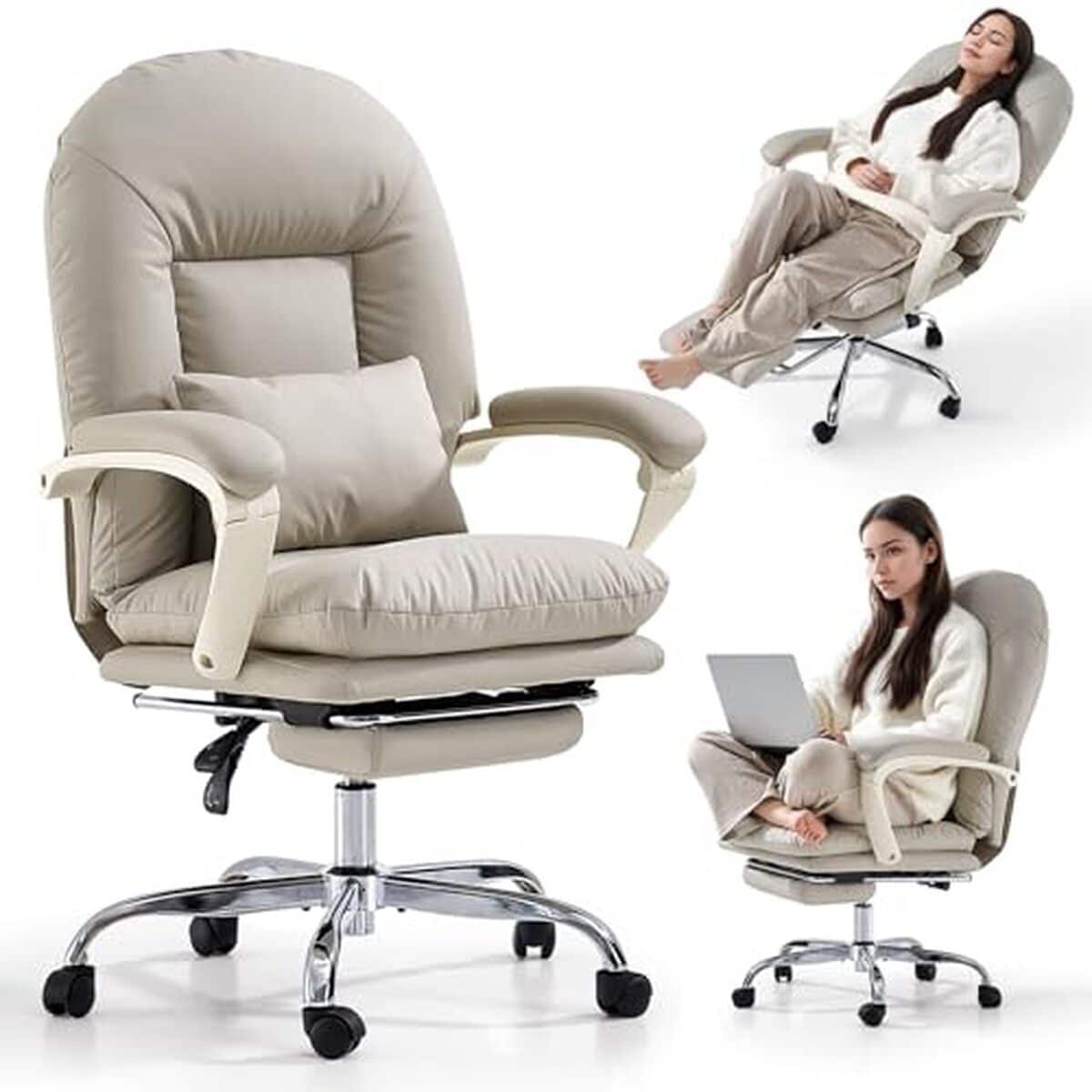 Test : fauteuil de bureau ergonomique Emiah avec repose-pieds en cuir beige
