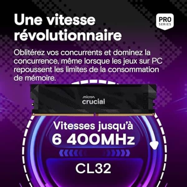 Découvrez notre test complet de la crucial Pro RAM DDR5 32Go 6400MHz : vitesse, stabilité et performances gaming exceptionnelles pour votre PC haute performance. 
