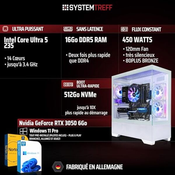 Découvrez notre test complet du PC gamer SYSTEMTREFF avec processeur Ryzen 7 5700X et carte graphique RTX 5060 : performances, benchmarks et avis détaillé. 