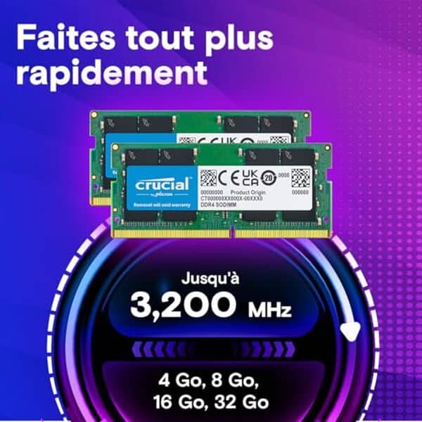 Découvrez notre test détaillé de la mémoire vive Crucial DDR4 32 Go 3200 MHz SODIMM : performances, fiabilité et compatibilité pour votre ordinateur portable. 